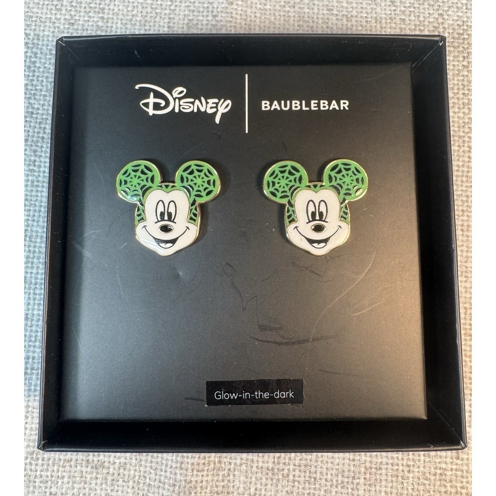 NEW Disney Baublebar Halloween Spiderweb Mickey Glow in the Dark Post Earrings - Picture 2 of 6